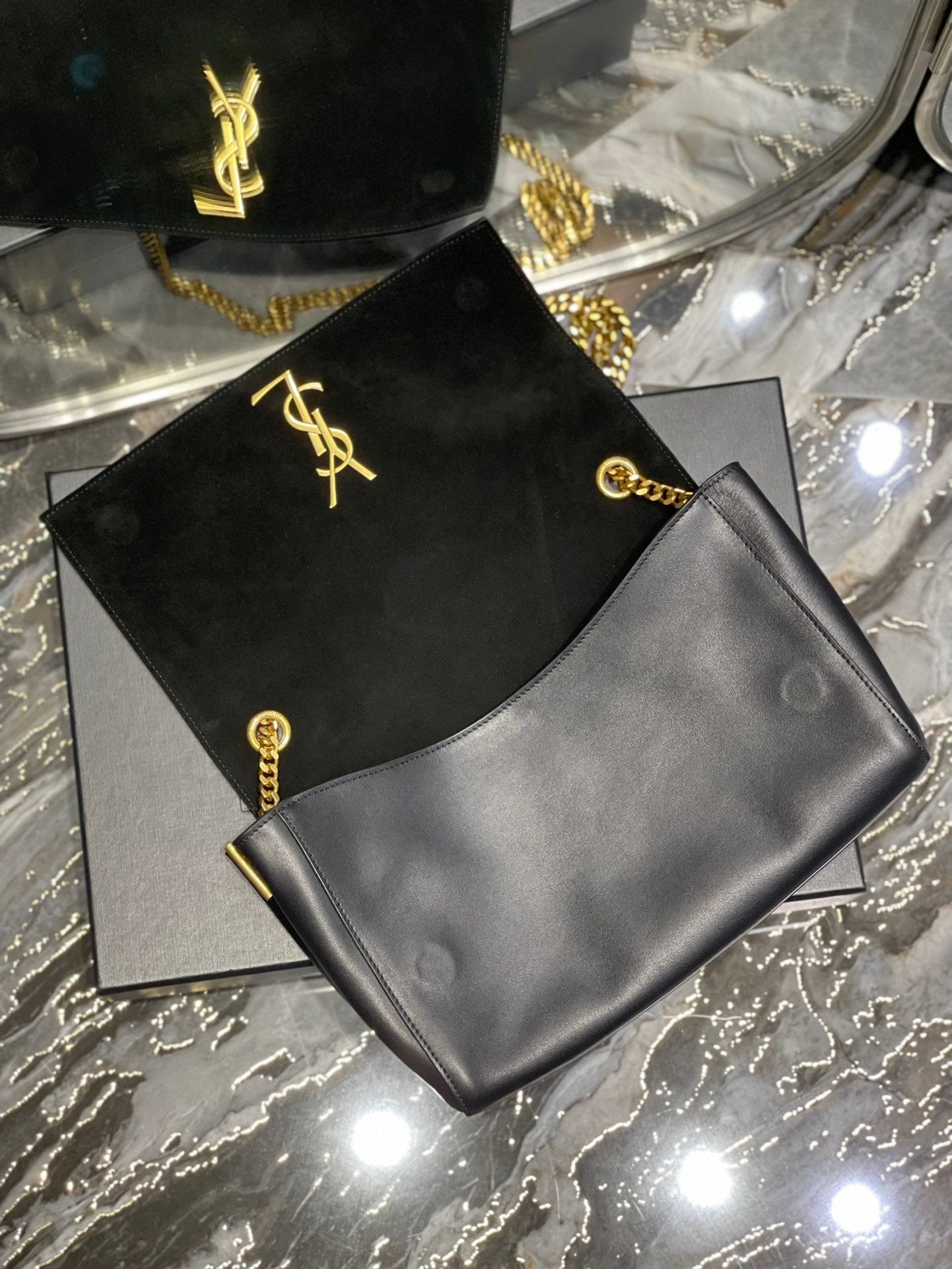 Saint Laurent Kate Medium Reversible Chain Bag In Suede With Gold Hardware 28cm