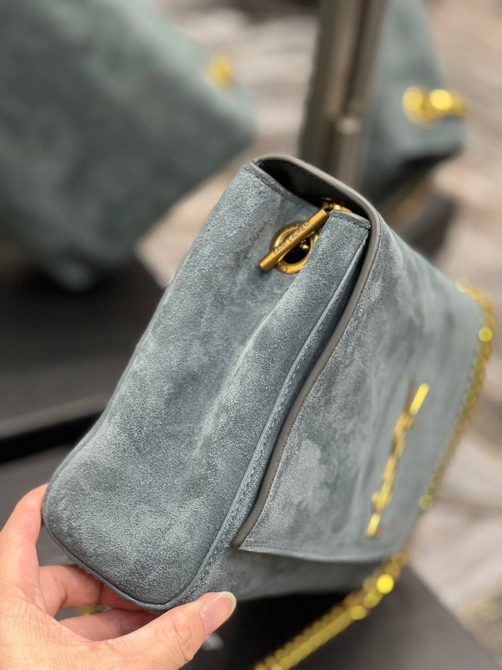 Saint Laurent Kate Medium Reversible Chain Bag In Suede With Gold Hardware 28cm