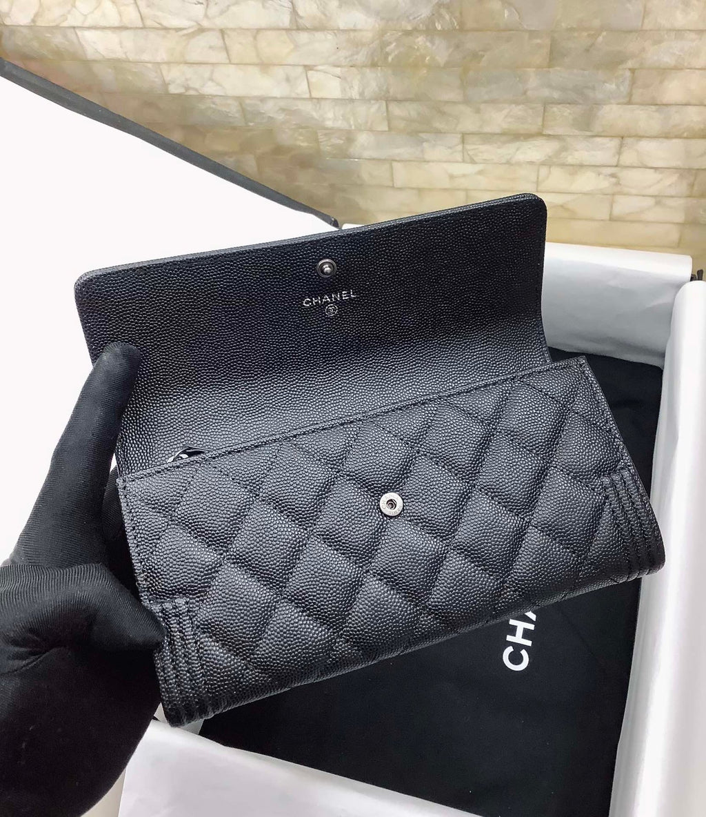 CO-CO Chanel Long Flap Wallet With Silver Hardware 20cm