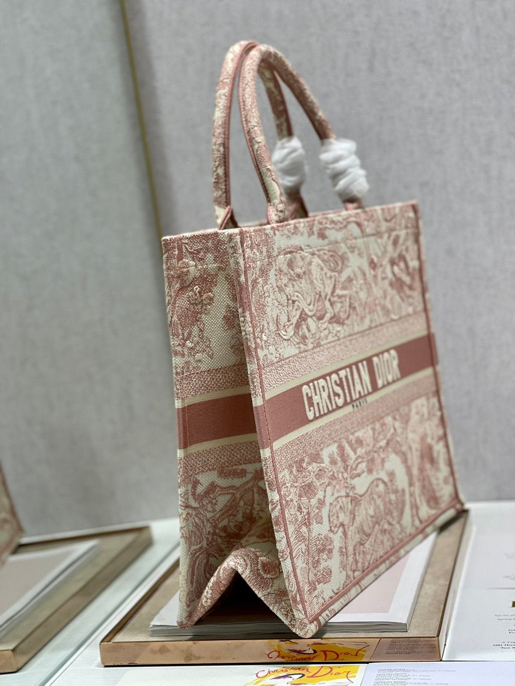 Christina Dior Book Tote Bag 41cm Light Red