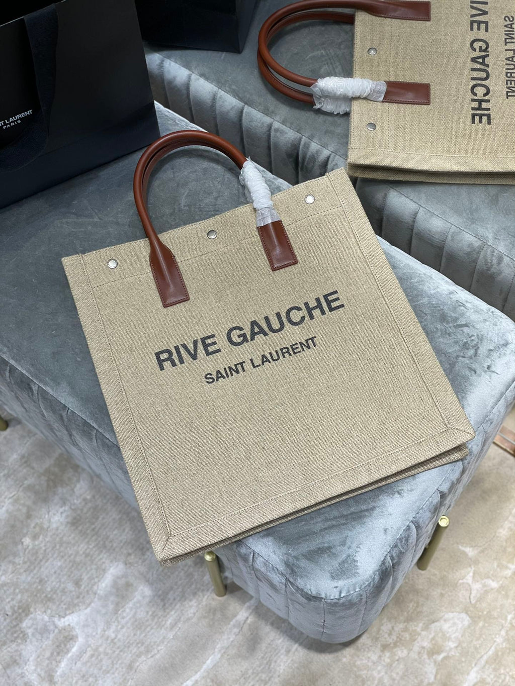 Saint Laurent Rive Gauche North/South Tote Bag In Printed Linen For Women 39cm YSL 632539FAABR9083