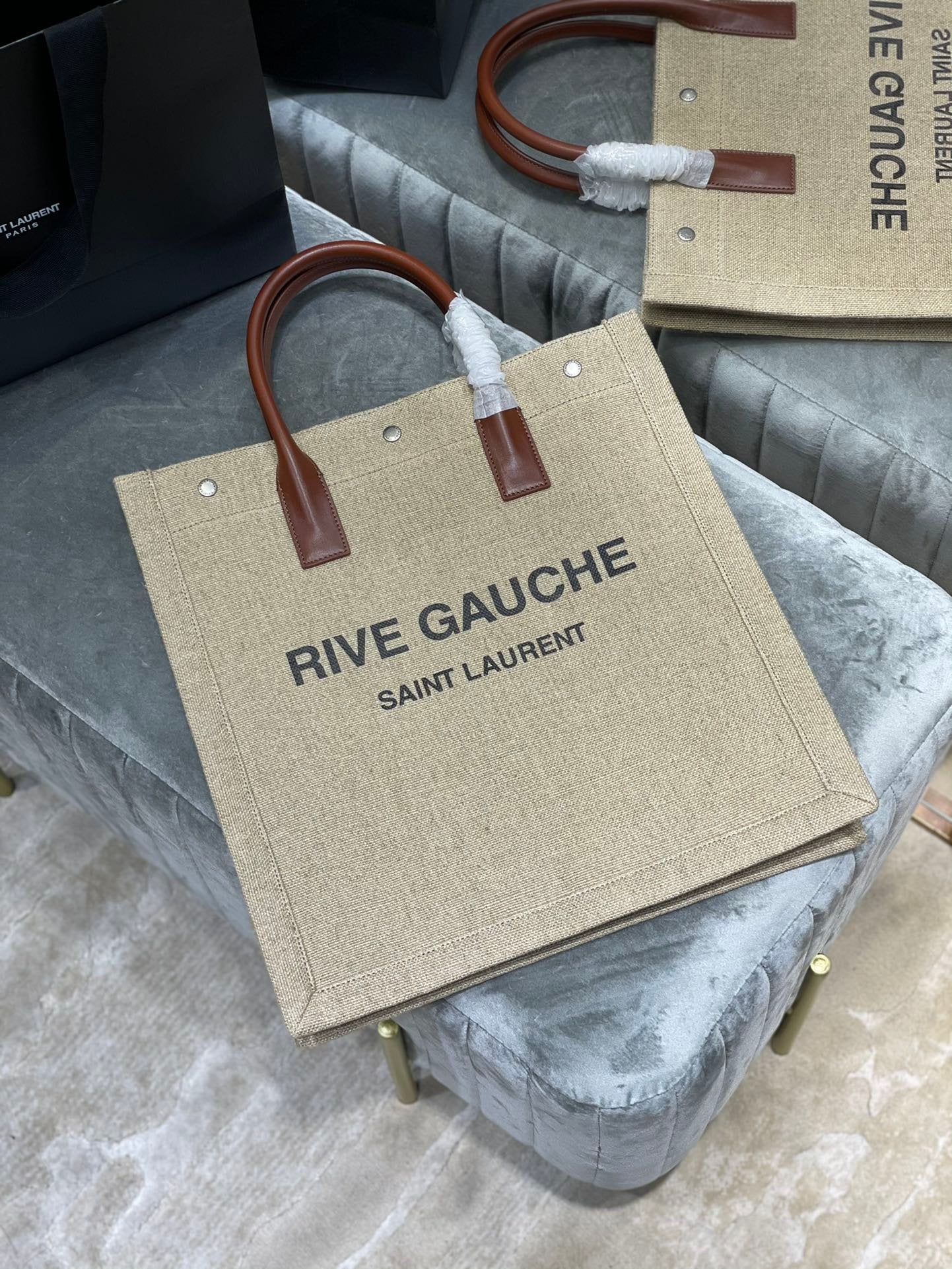 Saint Laurent Rive Gauche North/South Tote Bag In Printed Linen For Women 39cm YSL 632539FAABR9083