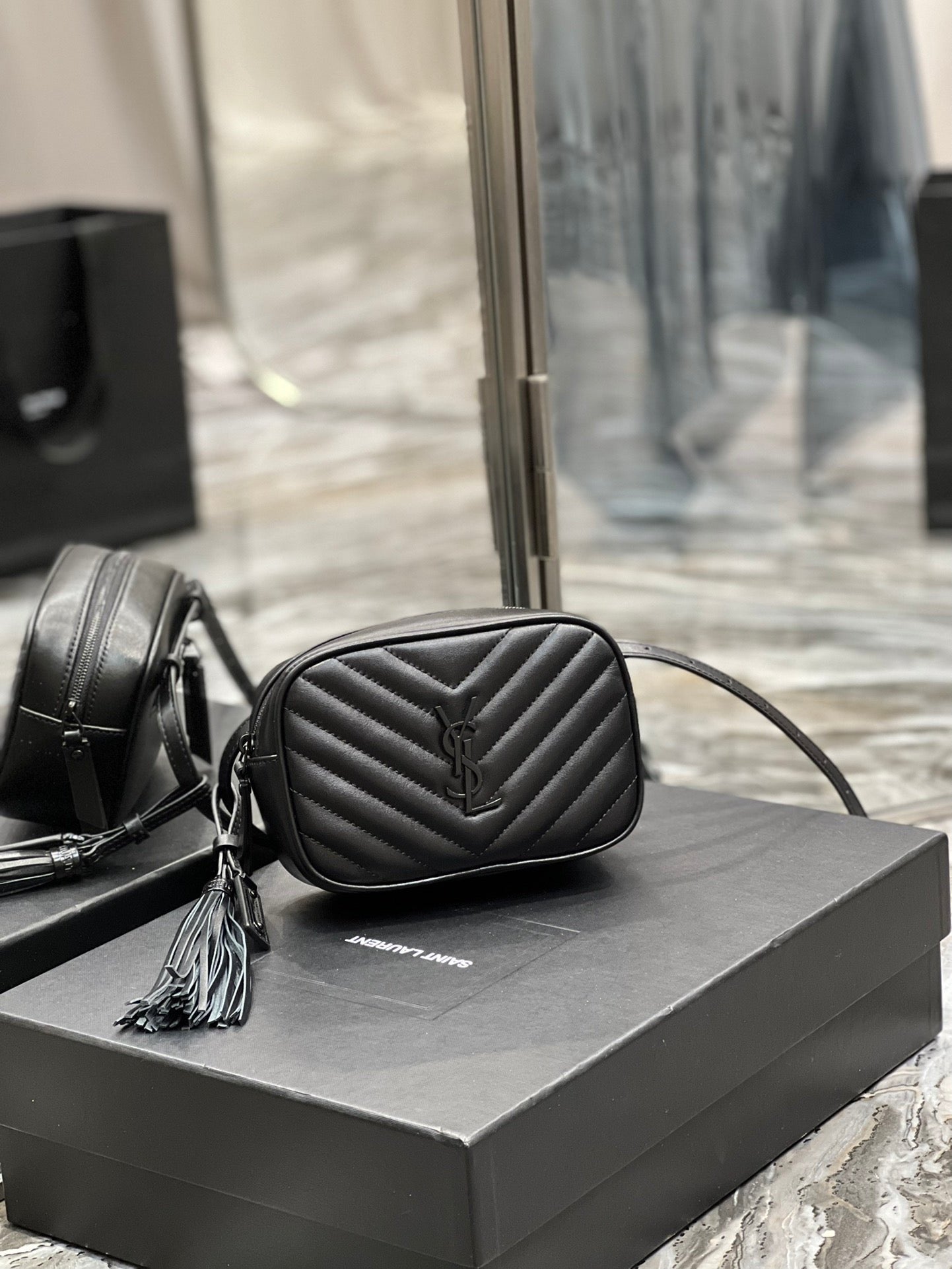 Saint Laurent Lou Belt Bag In Matelasse Black Metal Hardware 15cm