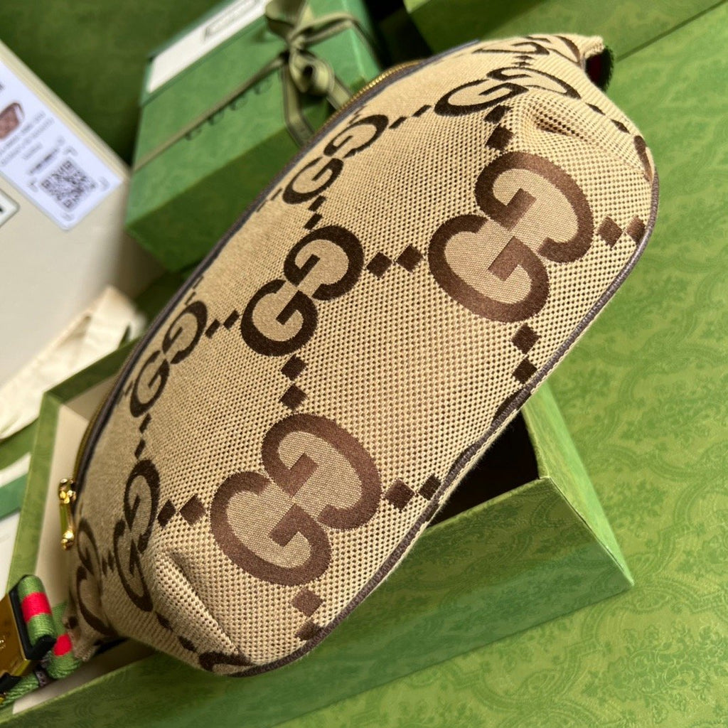 Gucci Jumbo GG Belt Bag Camel And Ebony Jumbo GG Canvas For Women 15.3in/39cm