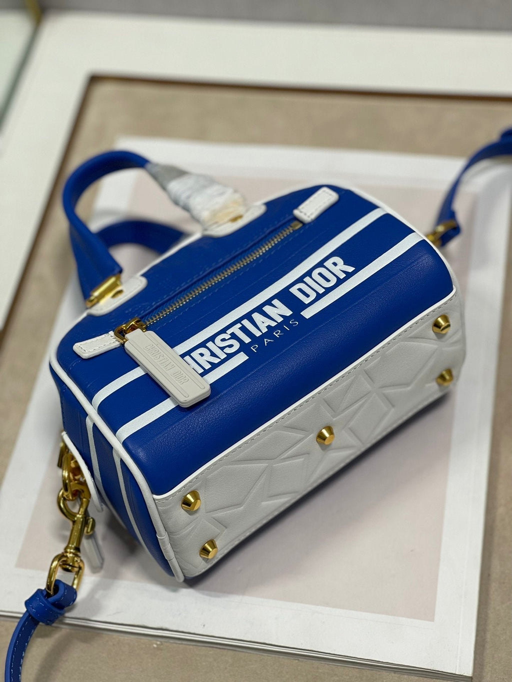 Christian Dior Mini Vibe Zip Bowling Bag 17cm Blue