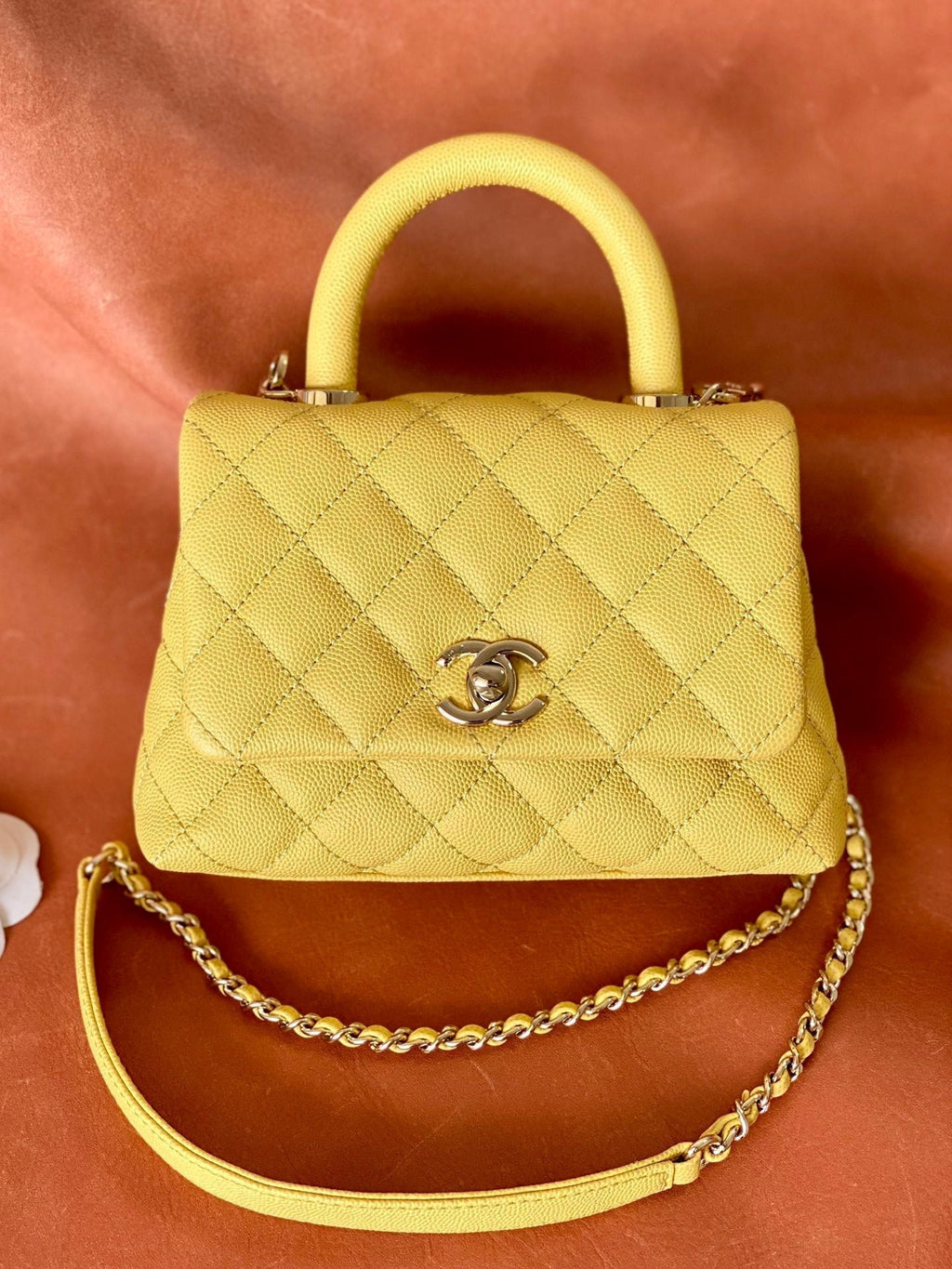 Chanel Flap Bag With Top Handle 19cm Yellow