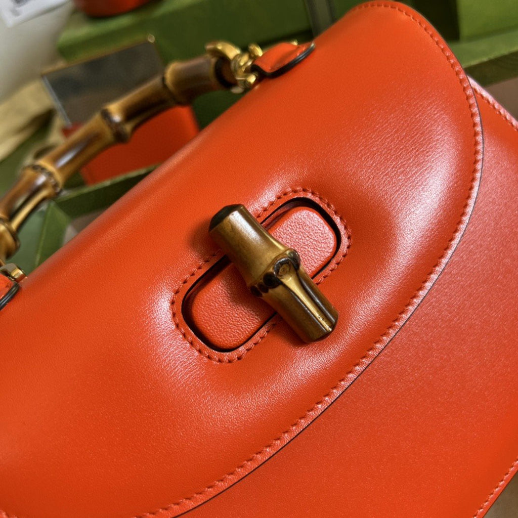 Gucci Bamboo 1947 Small Top Handle Bag Orange For Women 8.3in/21cm ‎GG
