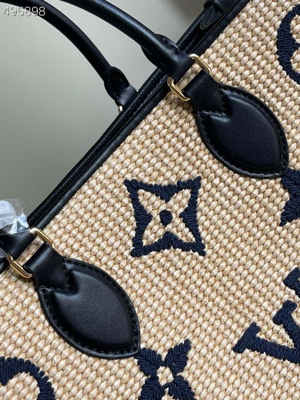 Louis Vuitton OnTheGo MM Bag 35cm Raffia/Cowhide Leather Spring/Summer Collection M57707 Black