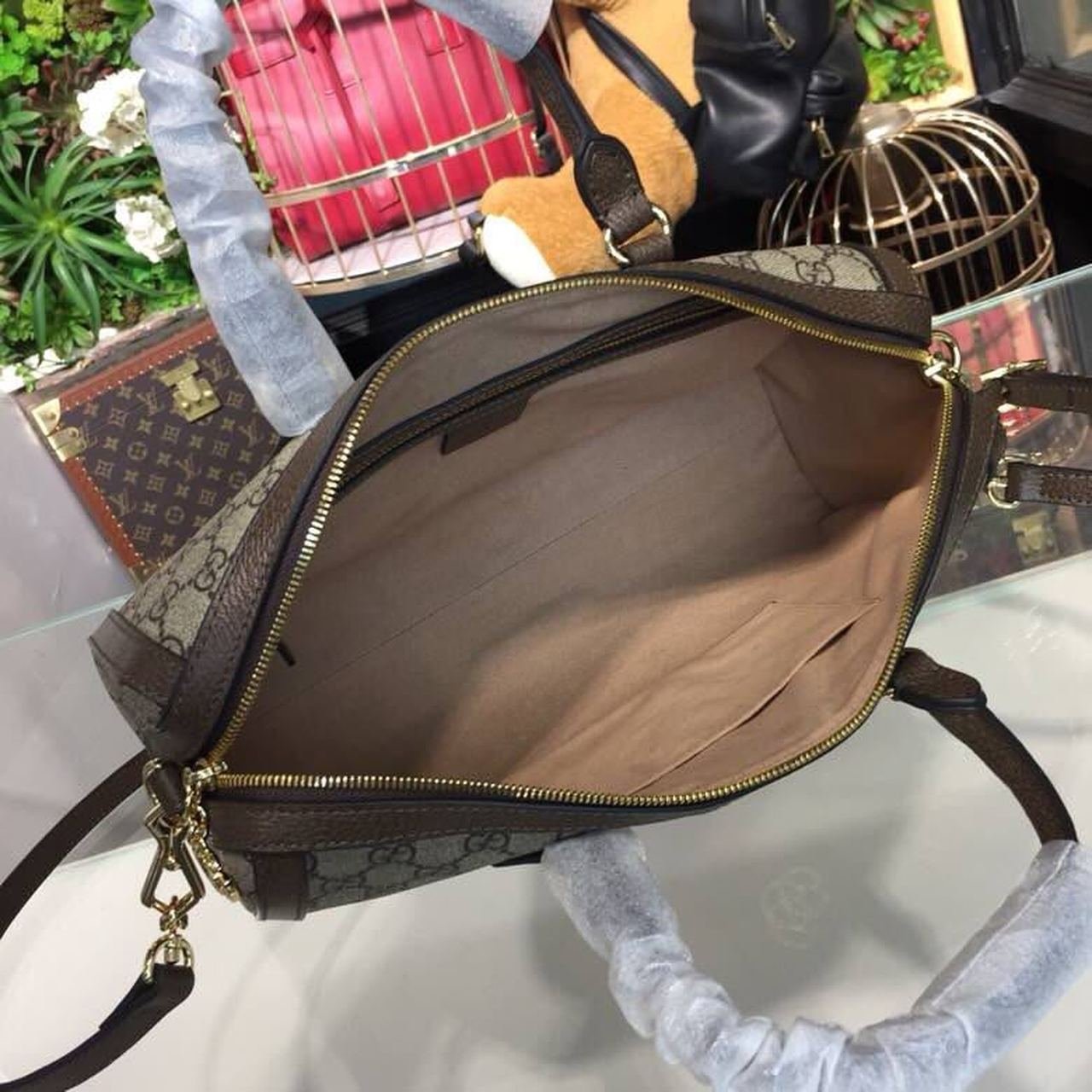 Ophidia GG Supreme Medium Top Handle Bag 32cm 524532 Calfskin Leather Spring/Summer Collection, Beige