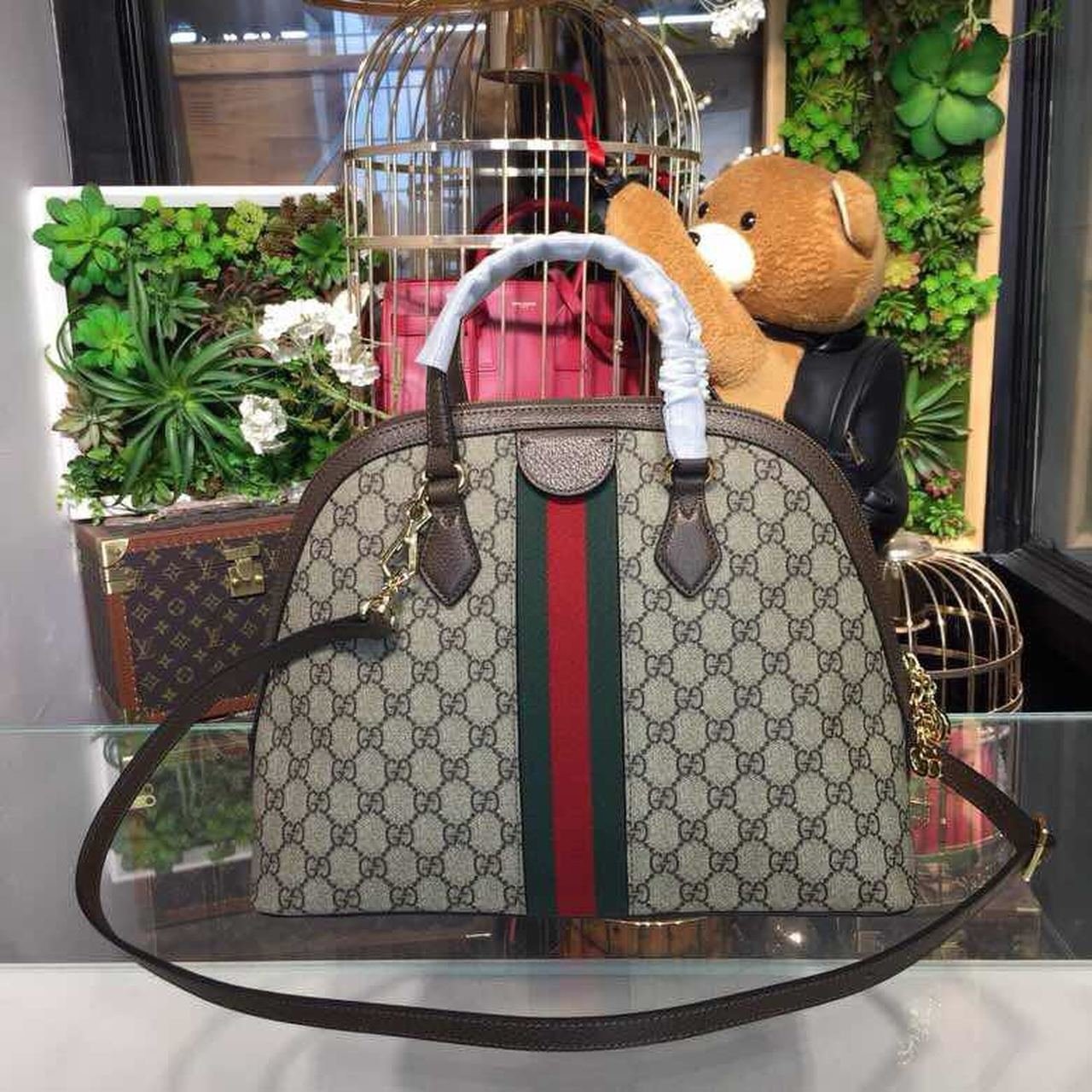 Ophidia GG Supreme Medium Top Handle Bag 34cm 524533 Calfskin Leather Spring/Summer Collection, Beige