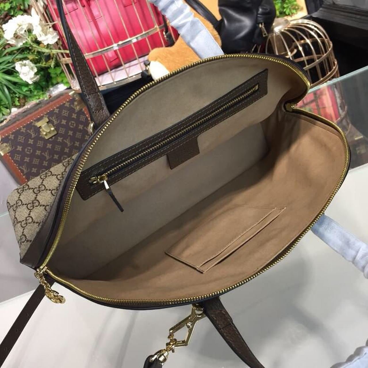 Ophidia GG Supreme Medium Top Handle Bag 34cm 524533 Calfskin Leather Spring/Summer Collection, Beige