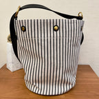 Saint Laurent Rive Gauche Bucket Bag In Striped Canvas For Women 30cm Black And White YSL 669299FAAE59583