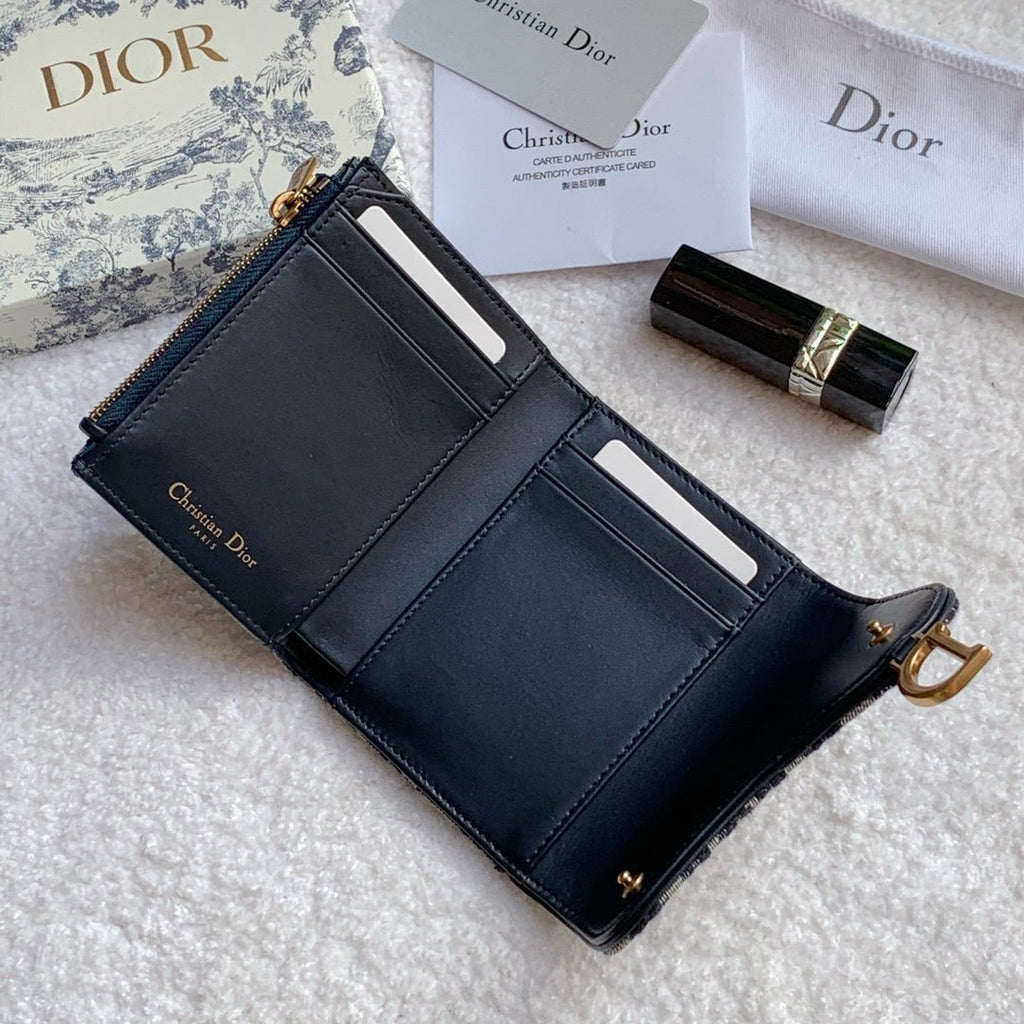 Christian Dior Saddle Flap Card Holder Black Wallet 11cm