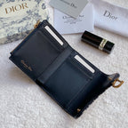 Christian Dior Saddle Flap Card Holder Black Wallet 11cm
