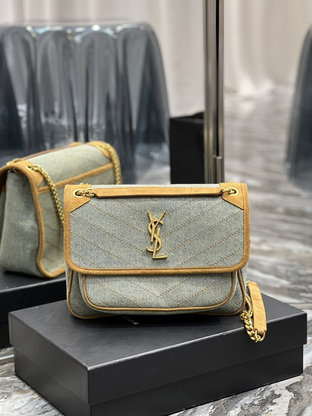Saint Laurent Niki Medium Chain Bag In Canvas For Women 28cm YSL