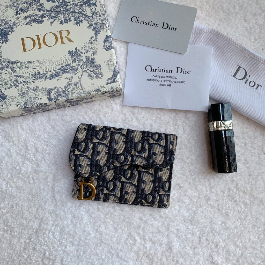 Christian Dior Saddle Flap Card Holder Black Wallet 11cm