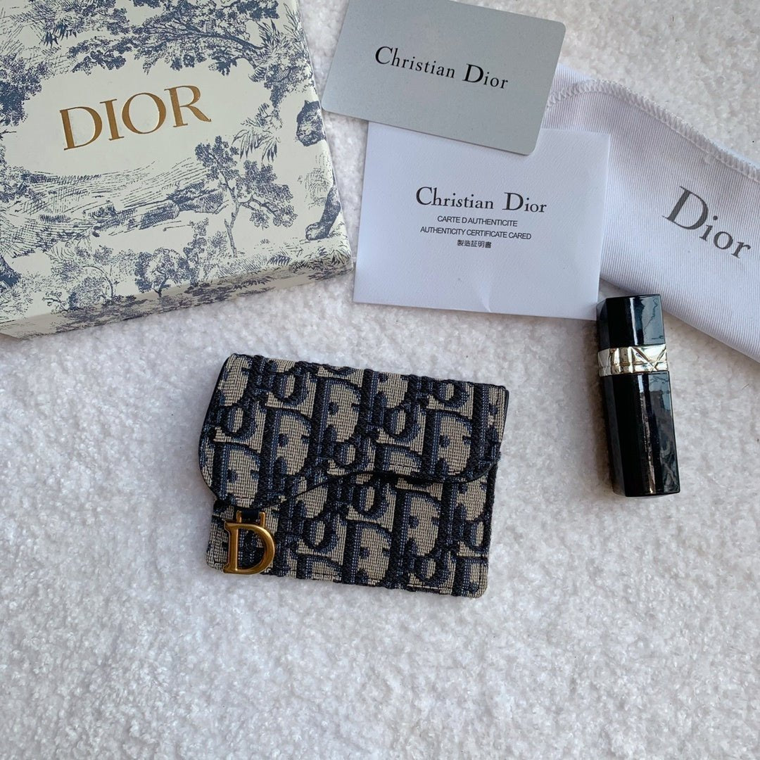 Christian Dior Saddle Flap Card Holder Black Wallet 11cm