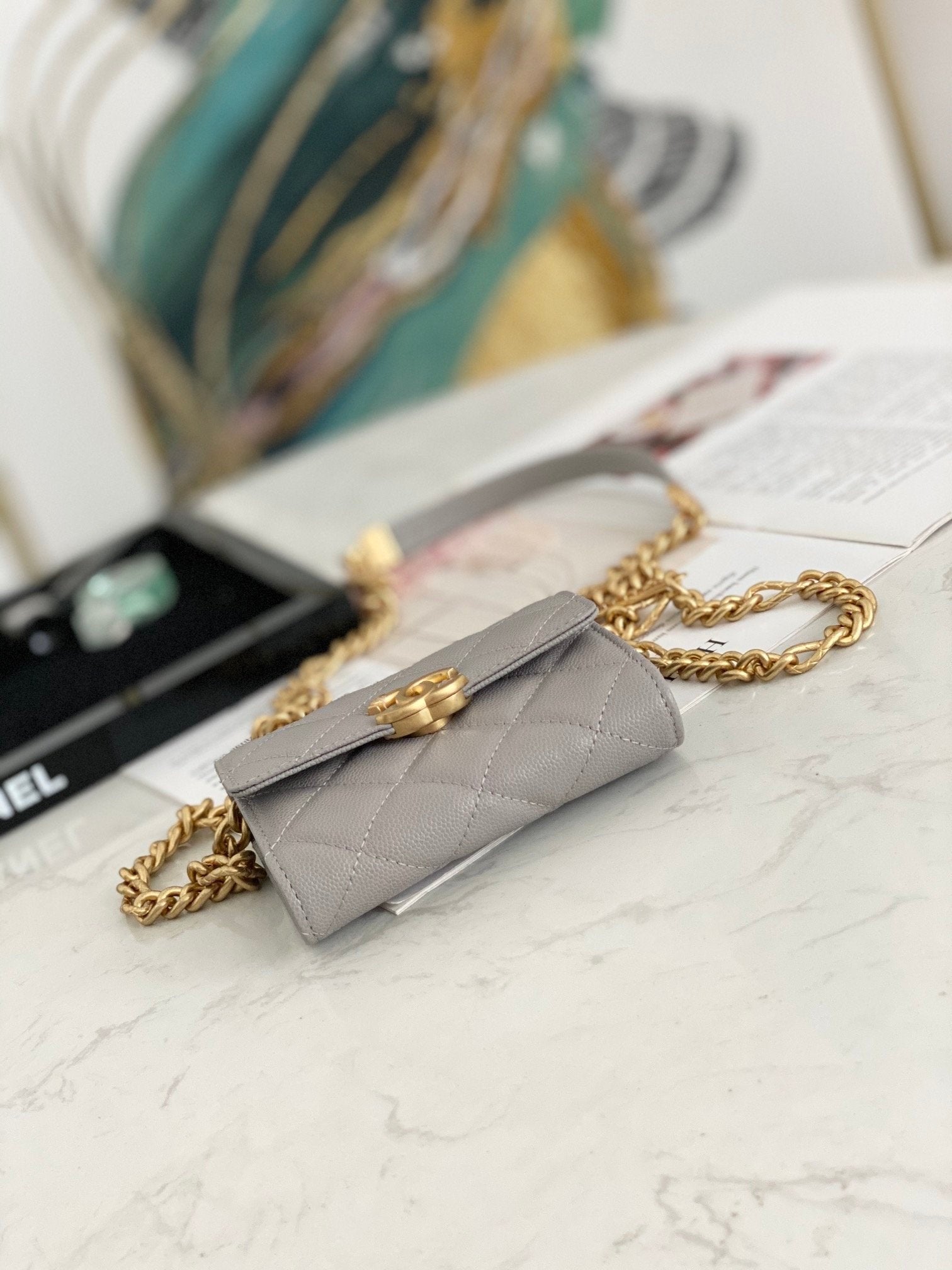 Chanel Flap Bag Mini Gold 12cm Grey