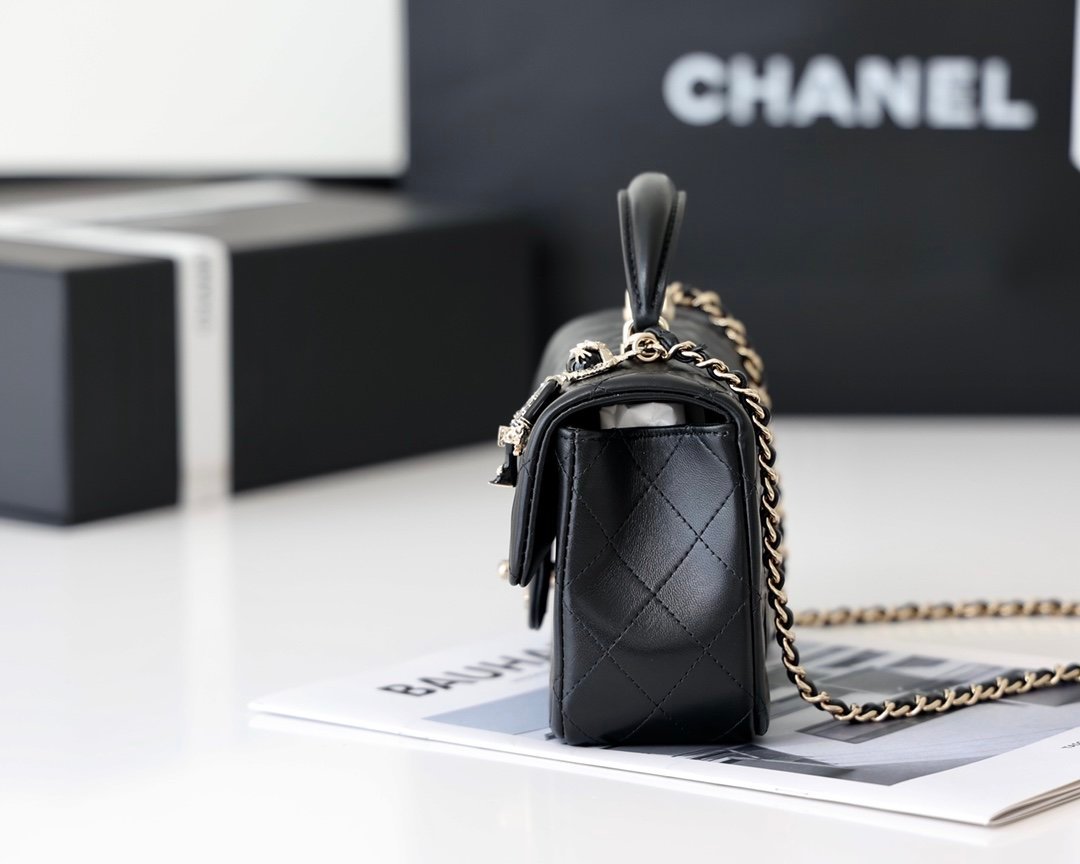 Chanel Mini Flapbag With Top Handle AS2431 20cm Black