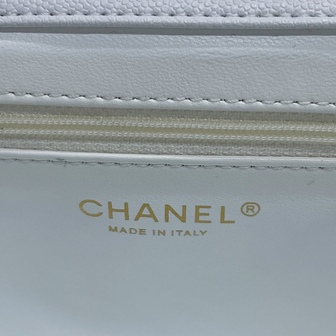 Chanel Flap Bag Top Handle With Gold Toned Hardware Chain 19cm White