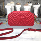 Gucci GG Marmont Small Matelassé Shoulder Bag Hibiscus Red Matelassé Chevron For Women 9.5in/24cm