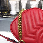 Gucci GG Marmont Small Matelassé Shoulder Bag Hibiscus Red Matelassé Chevron For Women 9.5in/24cm