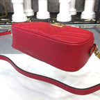 Gucci GG Marmont Small Matelassé Shoulder Bag Hibiscus Red Matelassé Chevron For Women 9.5in/24cm