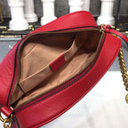 Gucci GG Marmont Small Matelassé Shoulder Bag Hibiscus Red Matelassé Chevron For Women 9.5in/24cm