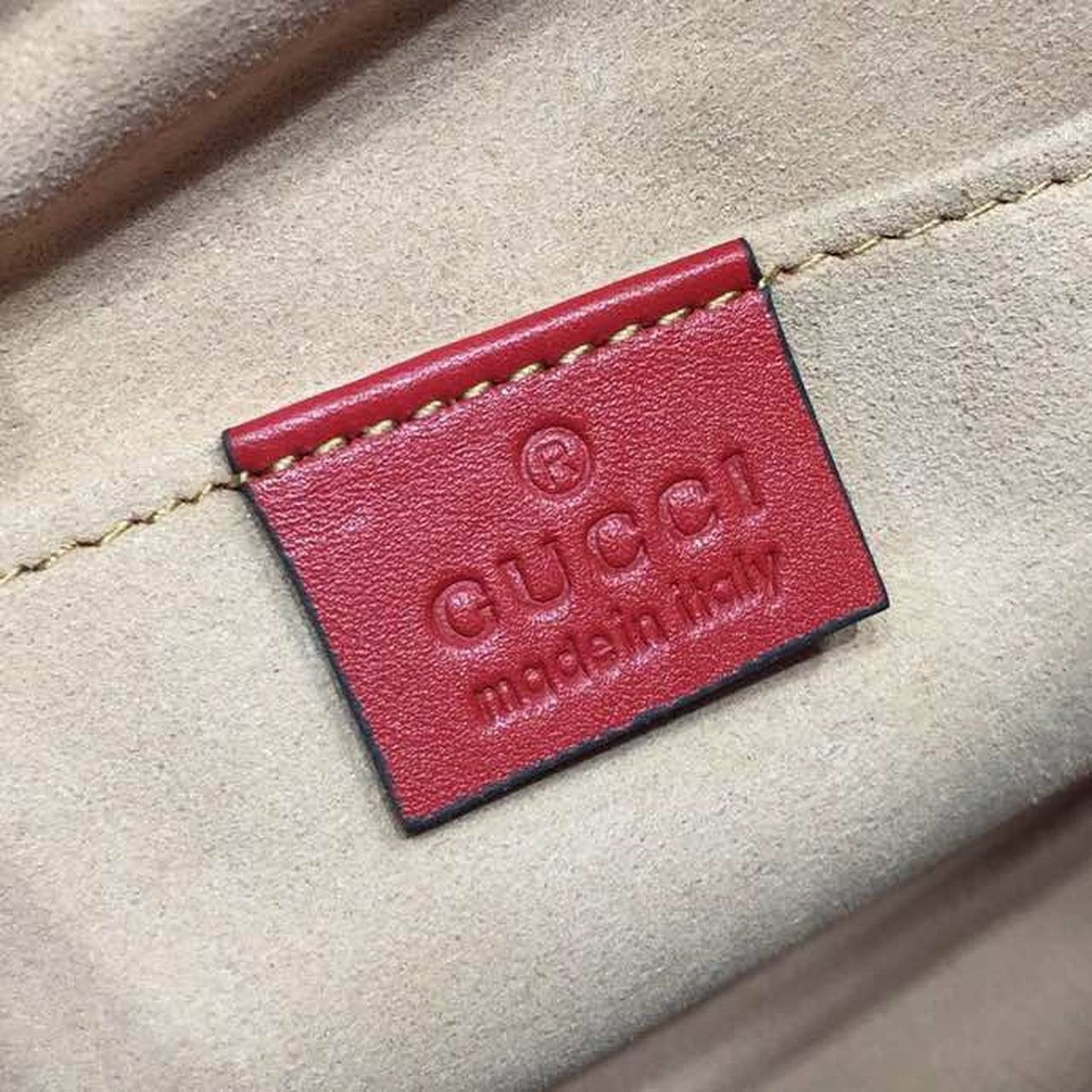 Gucci GG Marmont Small Matelassé Shoulder Bag Hibiscus Red Matelassé Chevron For Women 9.5in/24cm