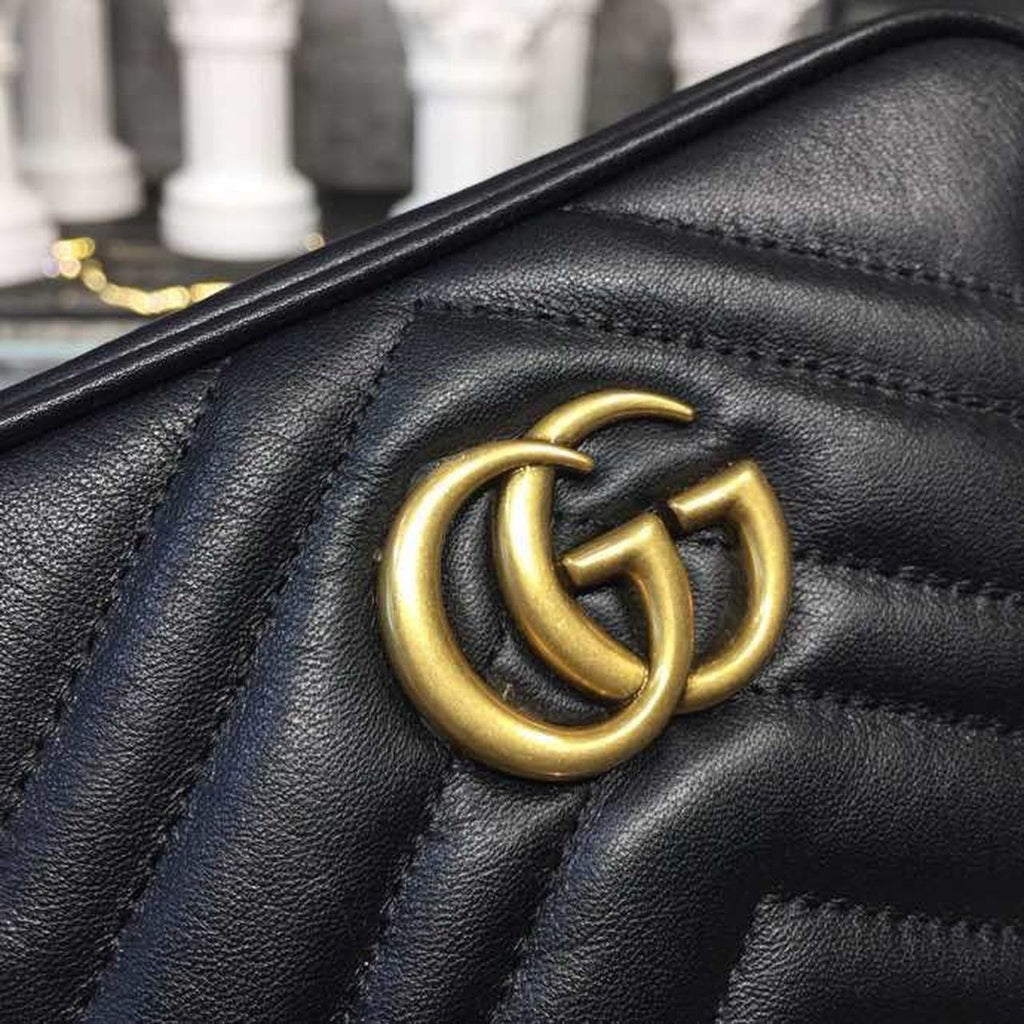 Gucci GG Marmont Matelassé Mini Bag Black Matelassé Chevron For Women 7in/18cm