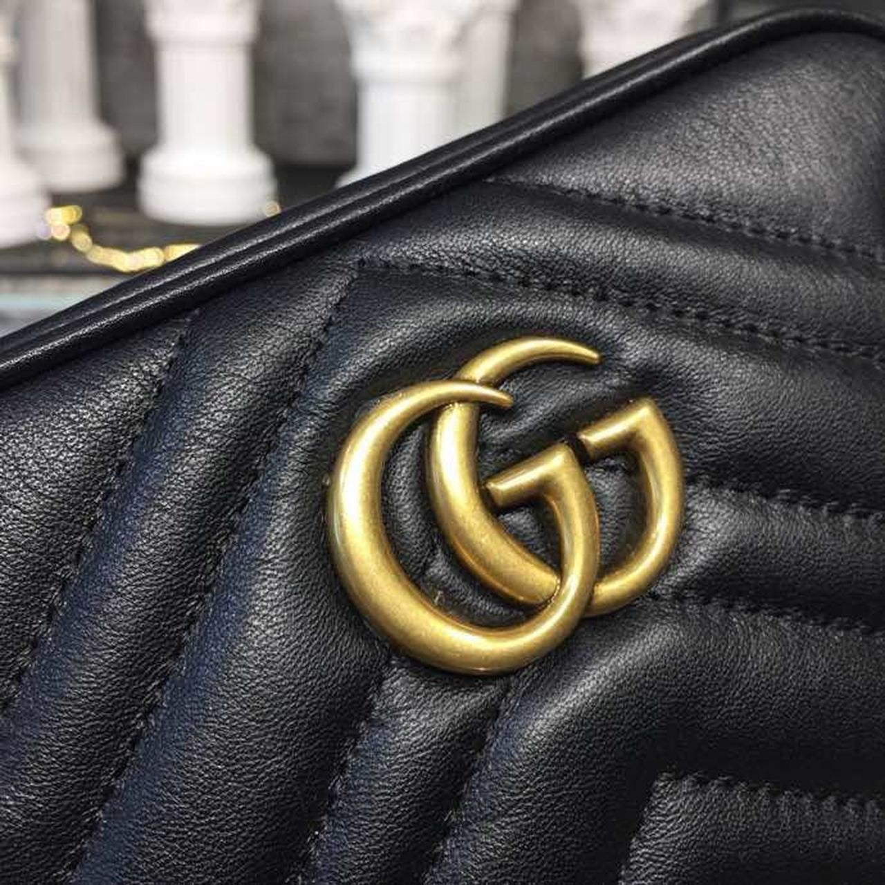 Gucci GG Marmont Matelassé Mini Bag Black Matelassé Chevron For Women 7in/18cm