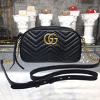 Marmont Small Camera Case Shoulder Bag 24cm ?447632 Matelass? Chevron Leather Spring/Summer Collection, Black