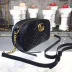 Marmont Small Camera Case Shoulder Bag 24cm ?447632 Matelass? Chevron Leather Spring/Summer Collection, Black