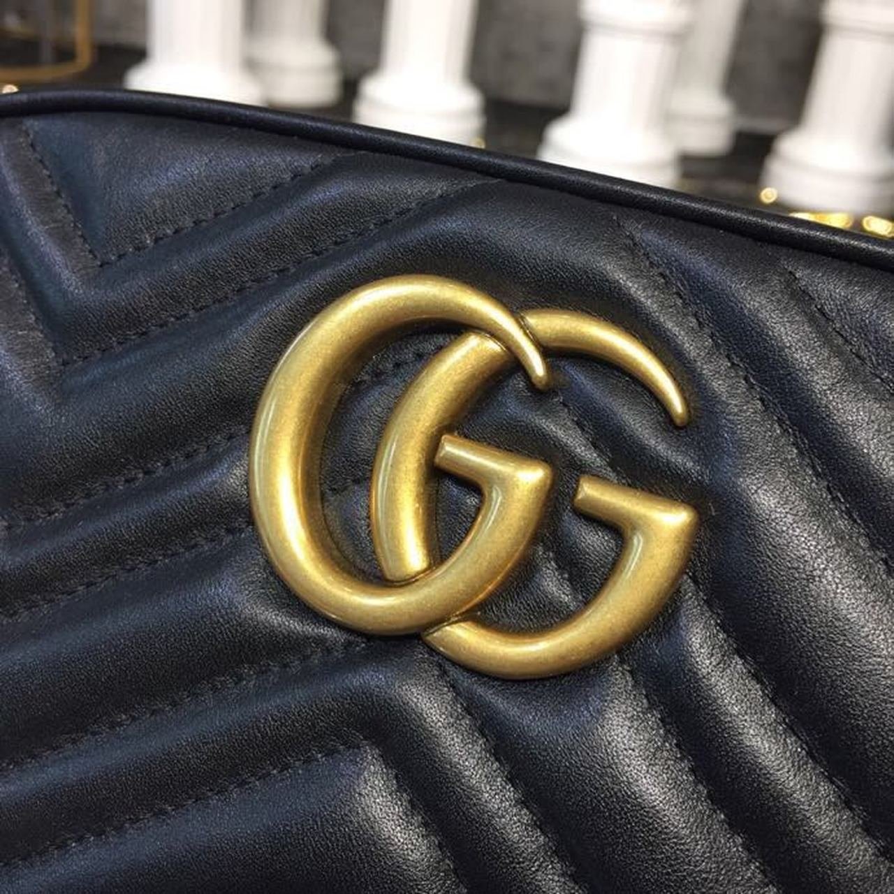 Marmont Small Camera Case Shoulder Bag 24cm ?447632 Matelass? Chevron Leather Spring/Summer Collection, Black