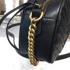 Marmont Small Camera Case Shoulder Bag 24cm ?447632 Matelass? Chevron Leather Spring/Summer Collection, Black
