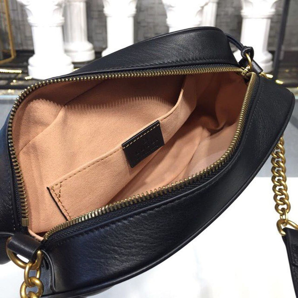 Marmont Small Camera Case Shoulder Bag 24cm ?447632 Matelass? Chevron Leather Spring/Summer Collection, Black