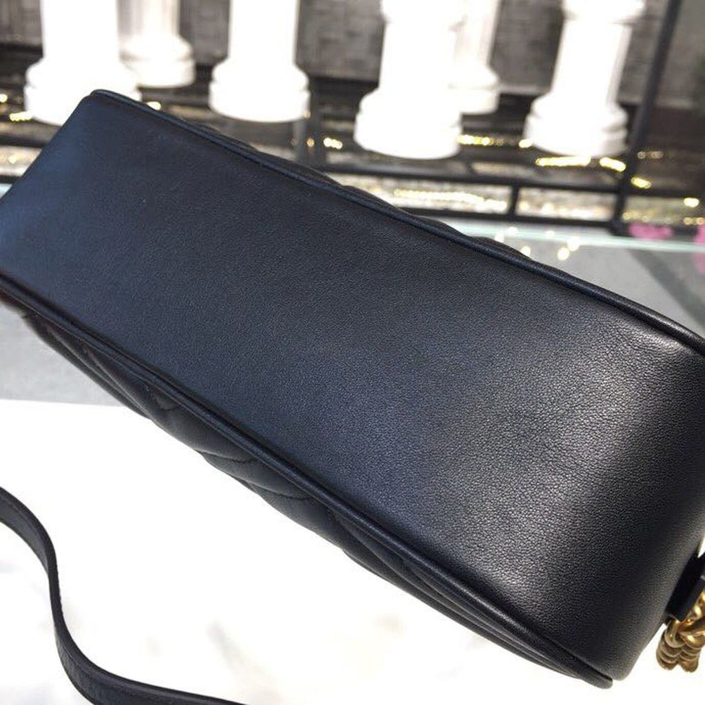 Marmont Small Camera Case Shoulder Bag 24cm ?447632 Matelass? Chevron Leather Spring/Summer Collection, Black