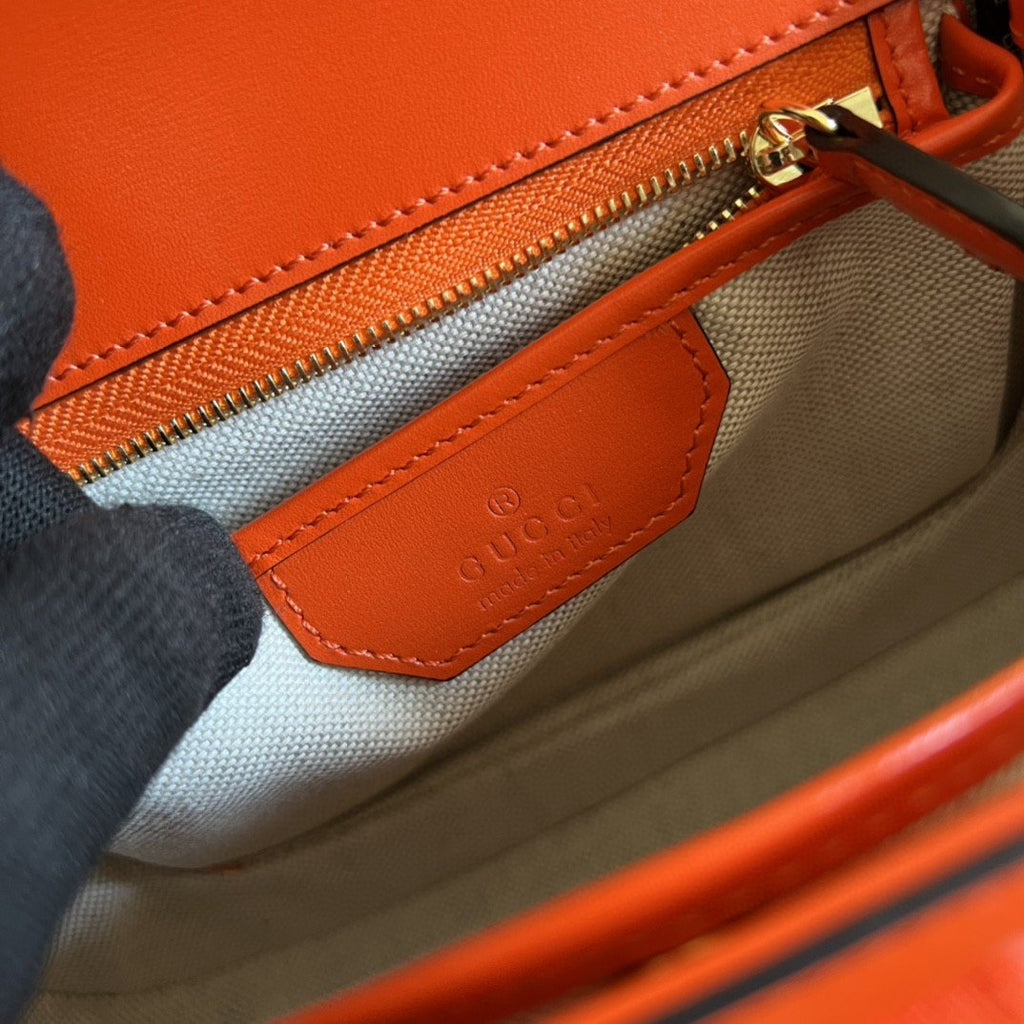 Gucci Bamboo 1947 Small Top Handle Bag Orange For Women 8.3in/21cm ‎GG