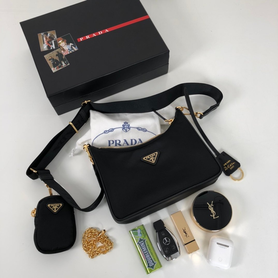 Prada Re-Edition 2005 Re-Nylon Bag Black For Women, Women’s Bags 8.6in/22cm