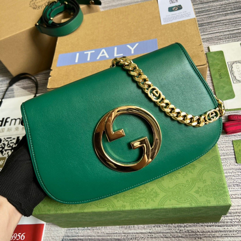 Gucci Blondie Shoulder Bag Green For Women, Women’s Bags 11in/28cm GG‎