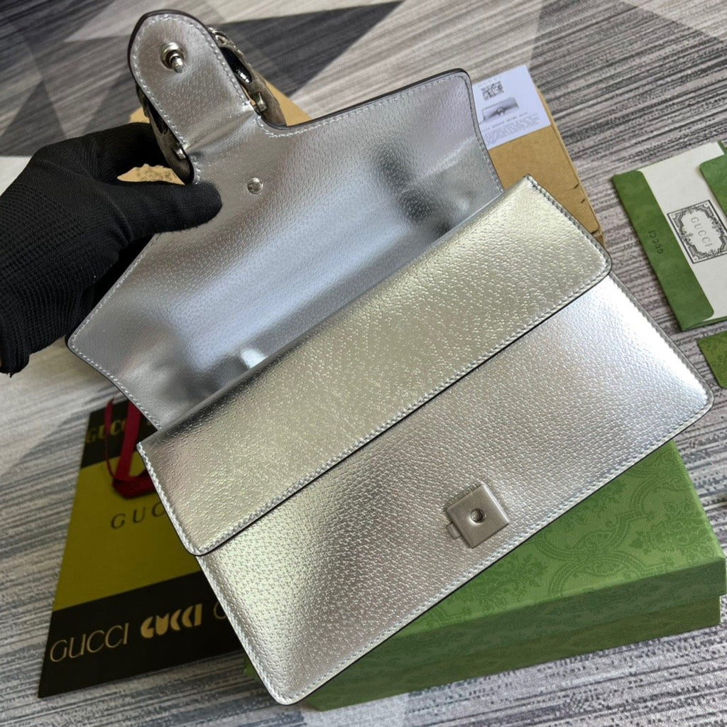 Gucci Dionysus Small Shoulder Bag Silver For Women, Women’s Bags 10in/26cm GG