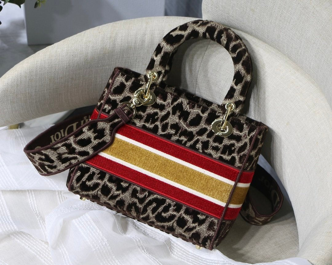Christian Dior Medium Lady D-Lite Bag 24cm Leopard Brown