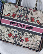 Christian Dior Multicolor Book Tote Flowers Embroidery 42cm