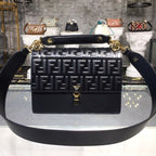 Fendi FF Embossed Kan I Bag 25cm Calfskin Leather Pre-Fall Collection, Black