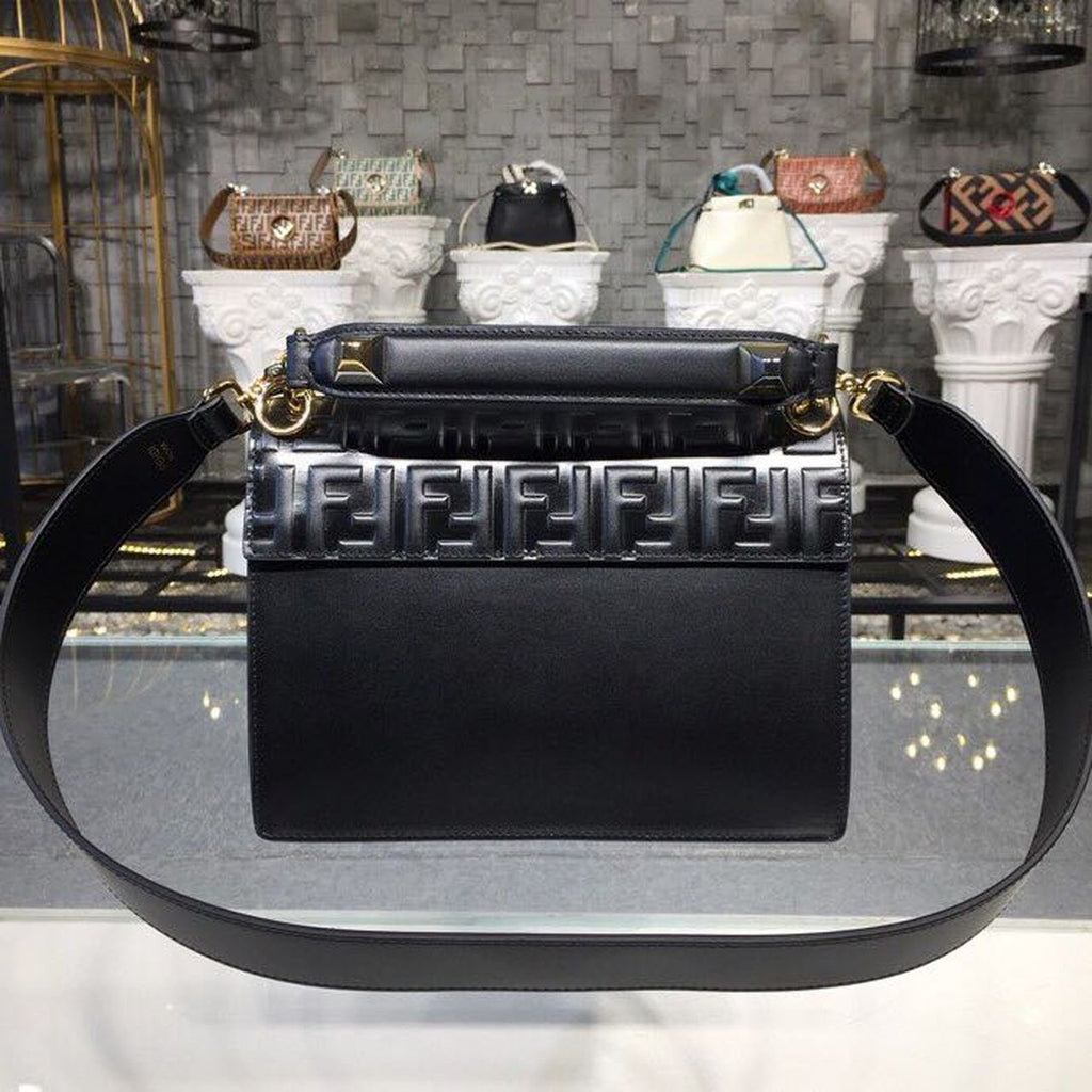 Fendi FF Embossed Kan I Bag 25cm Calfskin Leather Pre-Fall Collection, Black