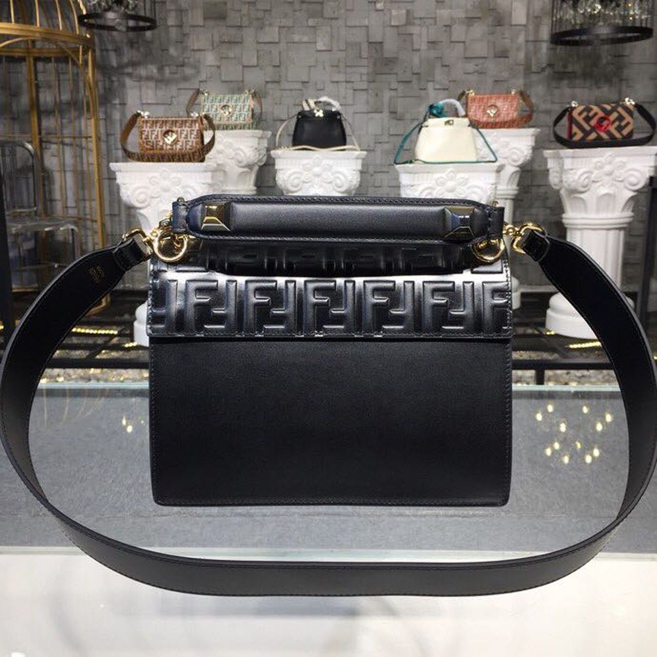Fendi FF Embossed Kan I Bag 25cm Calfskin Leather Pre-Fall Collection, Black