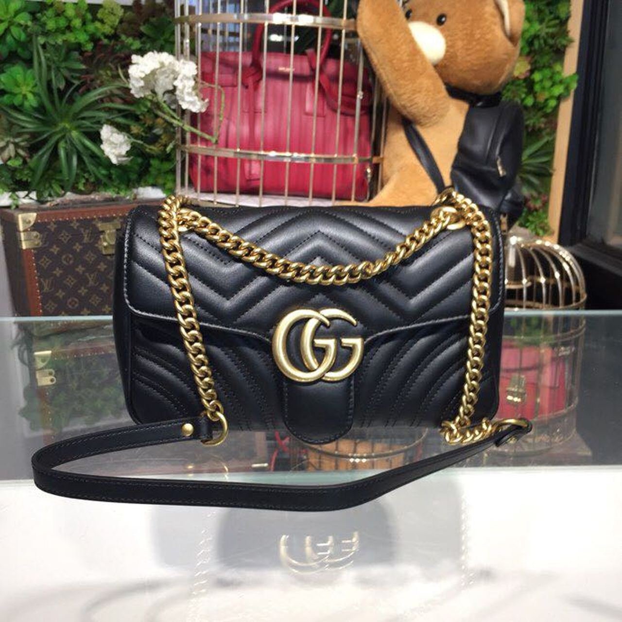Gucci GG Marmont Small Matelassé Shoulder Bag Black For Women 10in/25cm