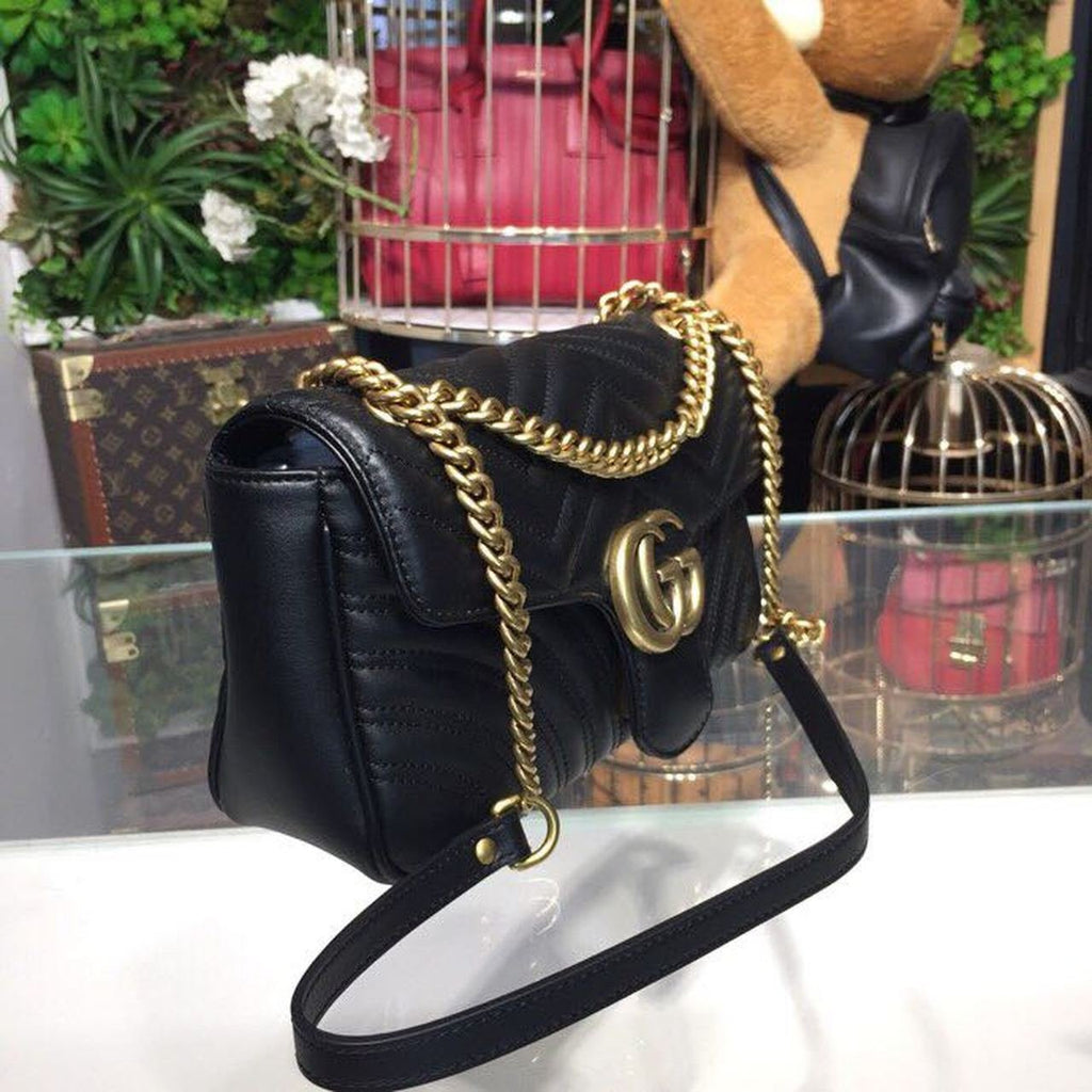 Gucci GG Marmont Small Matelassé Shoulder Bag Black For Women 10in/25cm