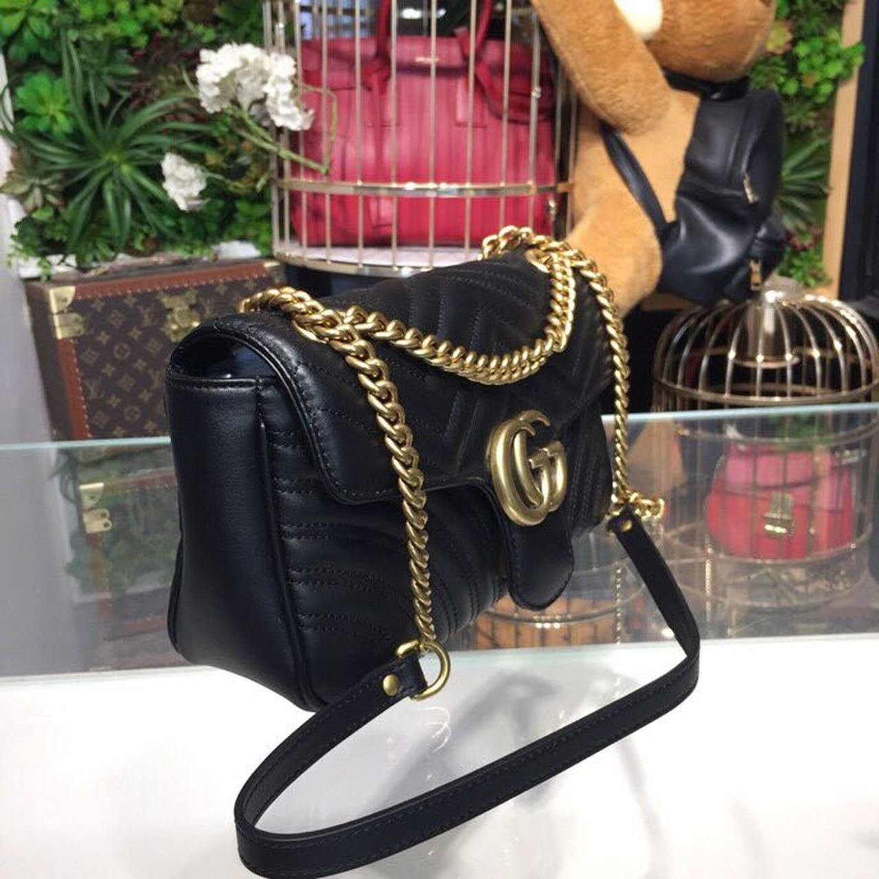 Gucci GG Marmont Small Matelassé Shoulder Bag Black For Women 10in/25cm