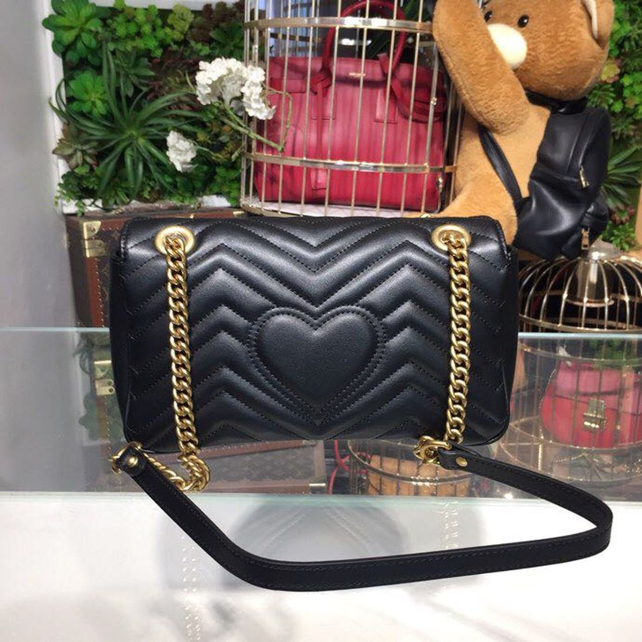 Gucci GG Marmont Small Matelassé Shoulder Bag Black For Women 10in/25cm